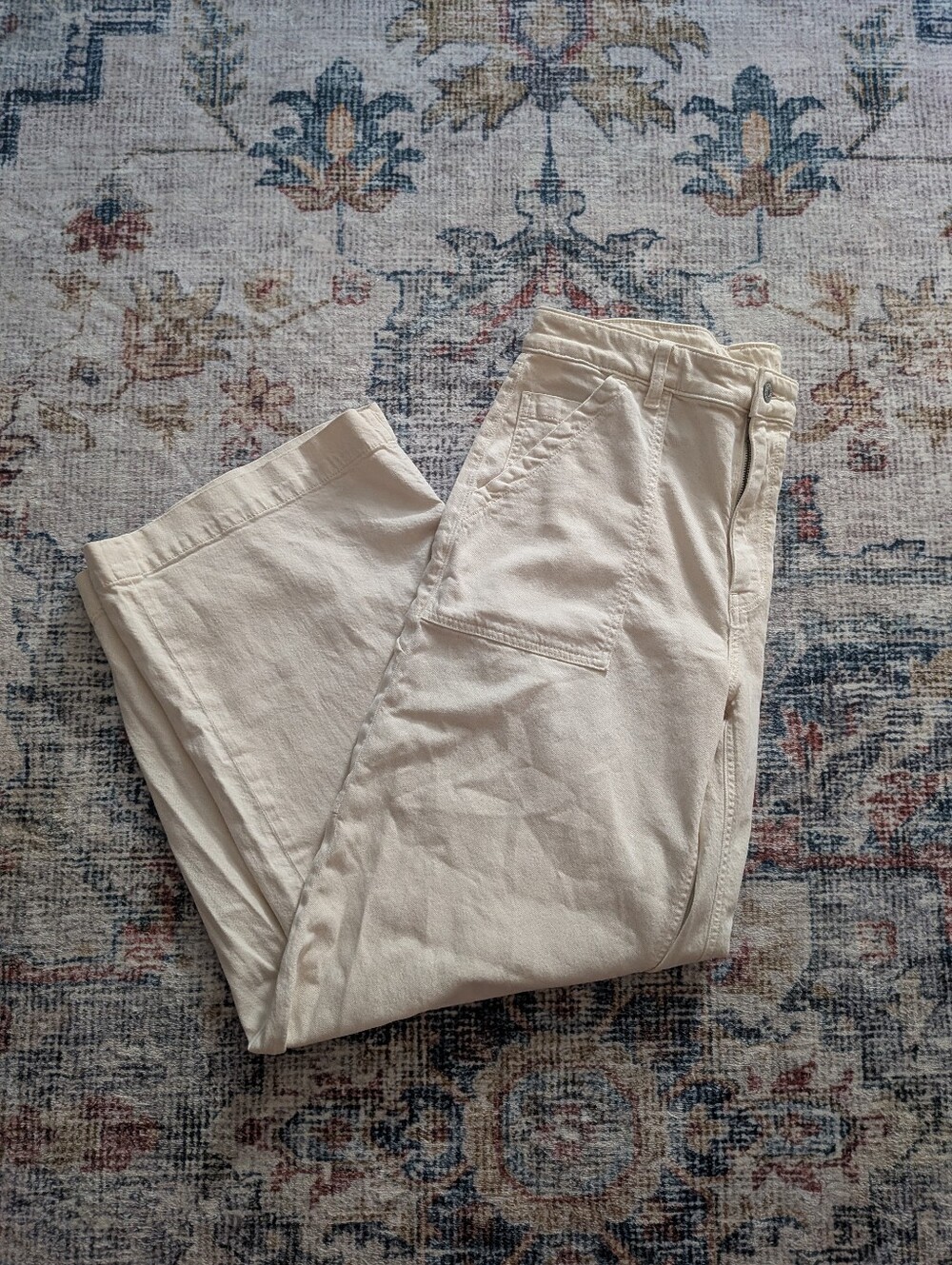 American Eagle Super Wide Leg High Rise Pants Cream Size 12